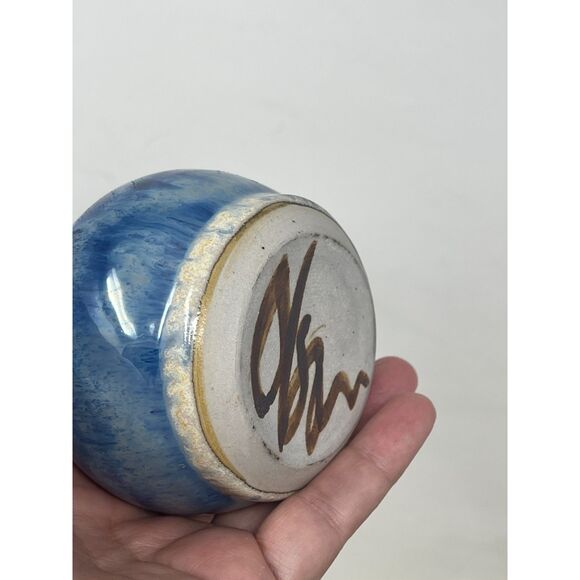 POTTERY GLEN OLSEN Miniature Vase Drip Glazed in Shades of Blue 4.5” x 2.5” - Picture 4 of 6